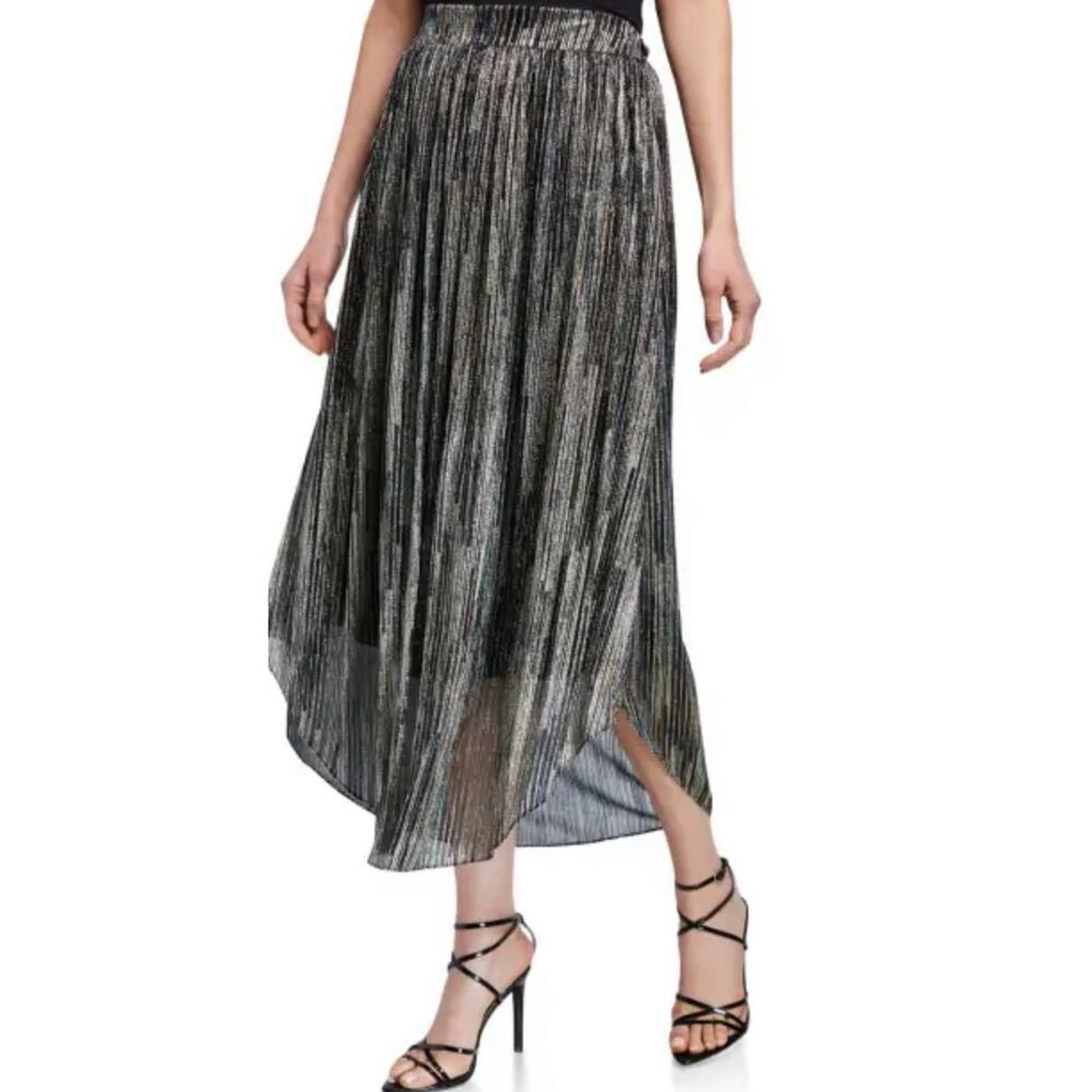 Ramy Brook Lenon Metallic Multicolor Striped Pleated Midi length‎ Skirt Sz med